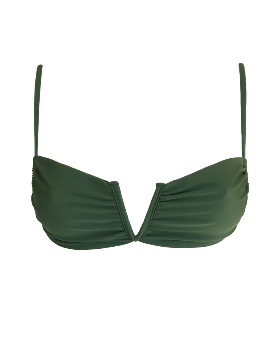 Green bikini top on a white background