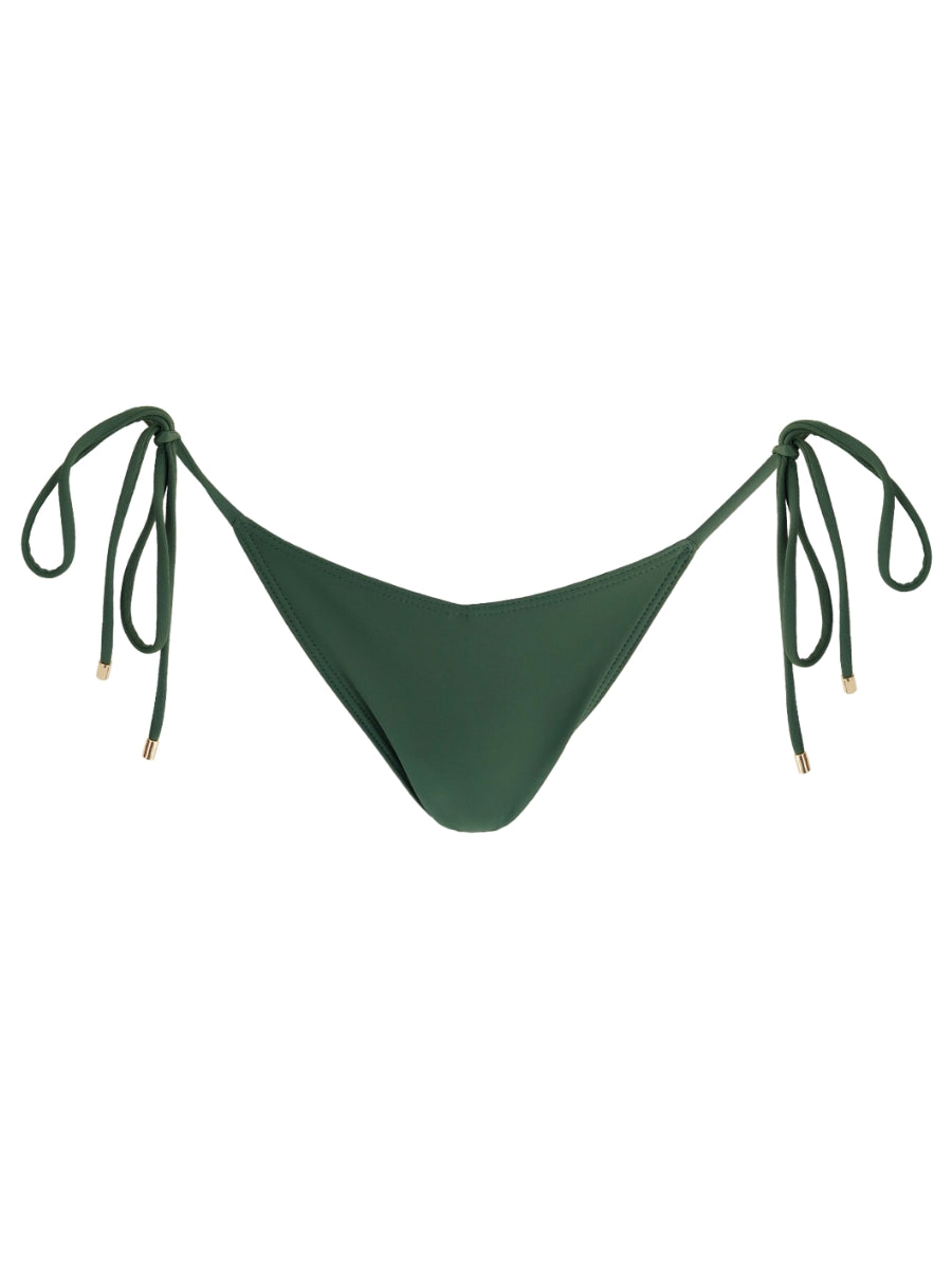 Green bikini bottom with tie sides on a white background