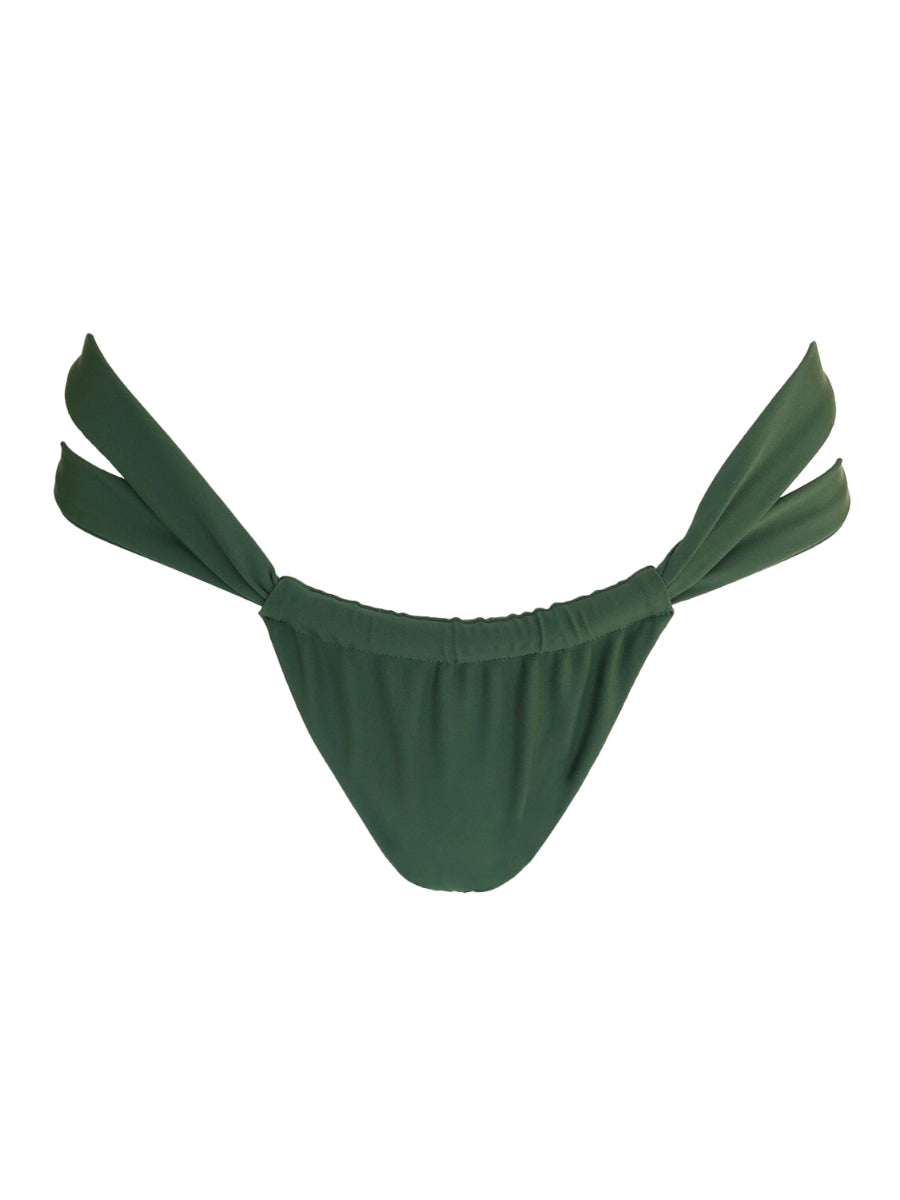 Green bikini bottom with a unique design on a white background