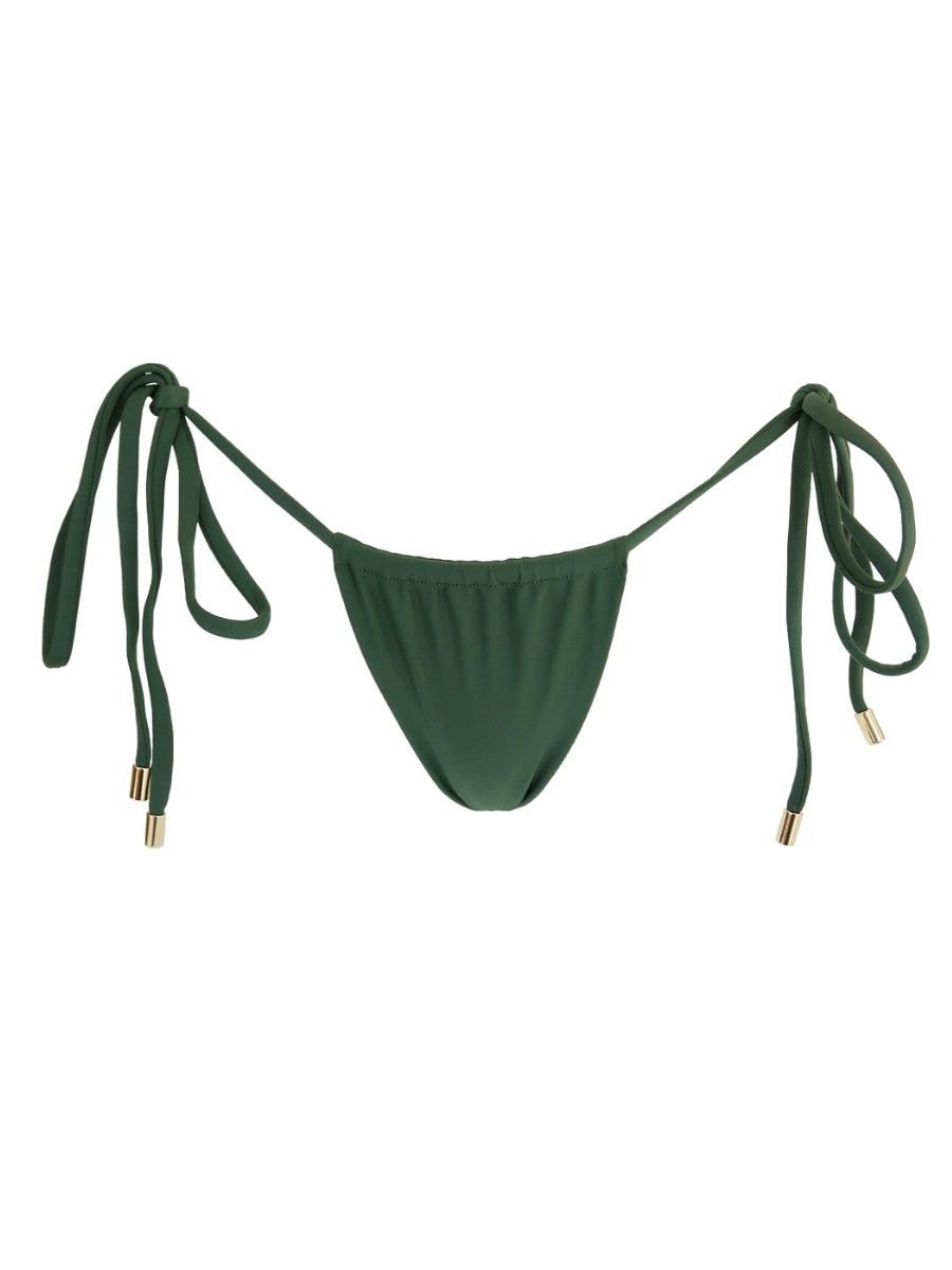 Green bikini bottom with tie sides on a white background