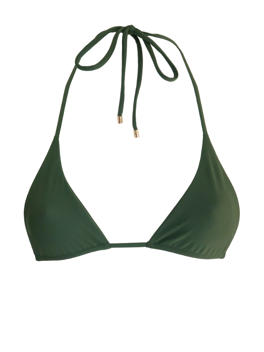 Green bikini top on a white background