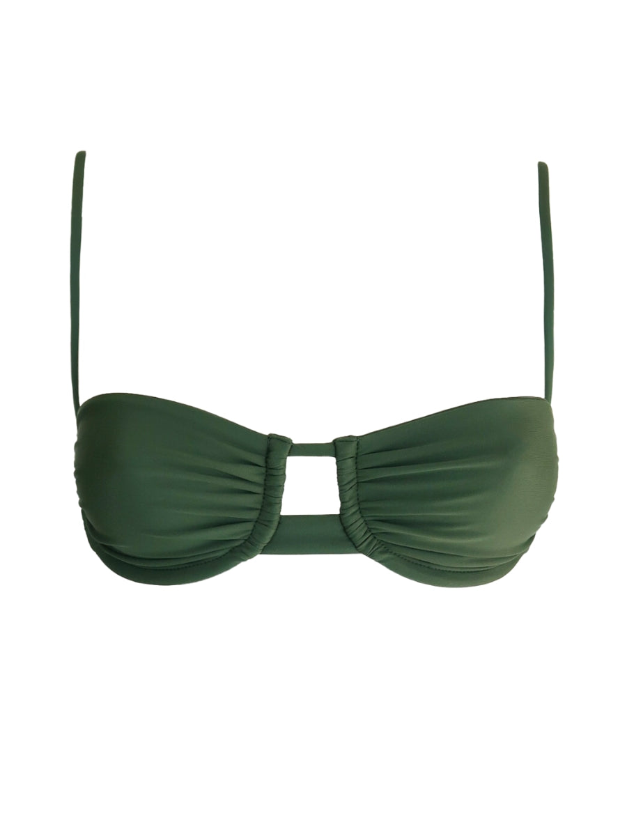 Green bikini top on a white background