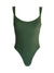 Green swimsuit with thin straps on a white background