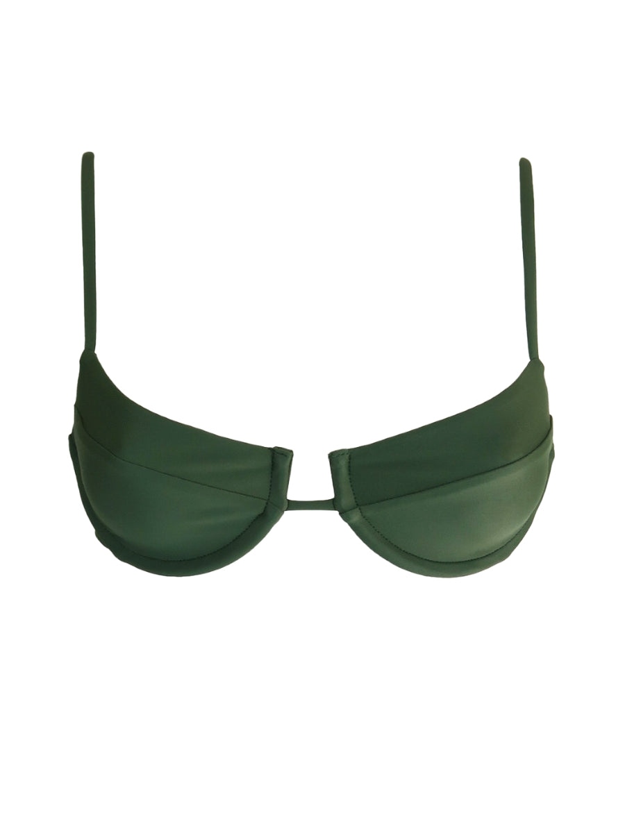 Green bikini top on a white background